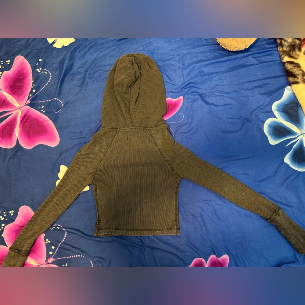 BDG Gray Ribbed Hoodie Sweatshirt - Picture 4 of 4